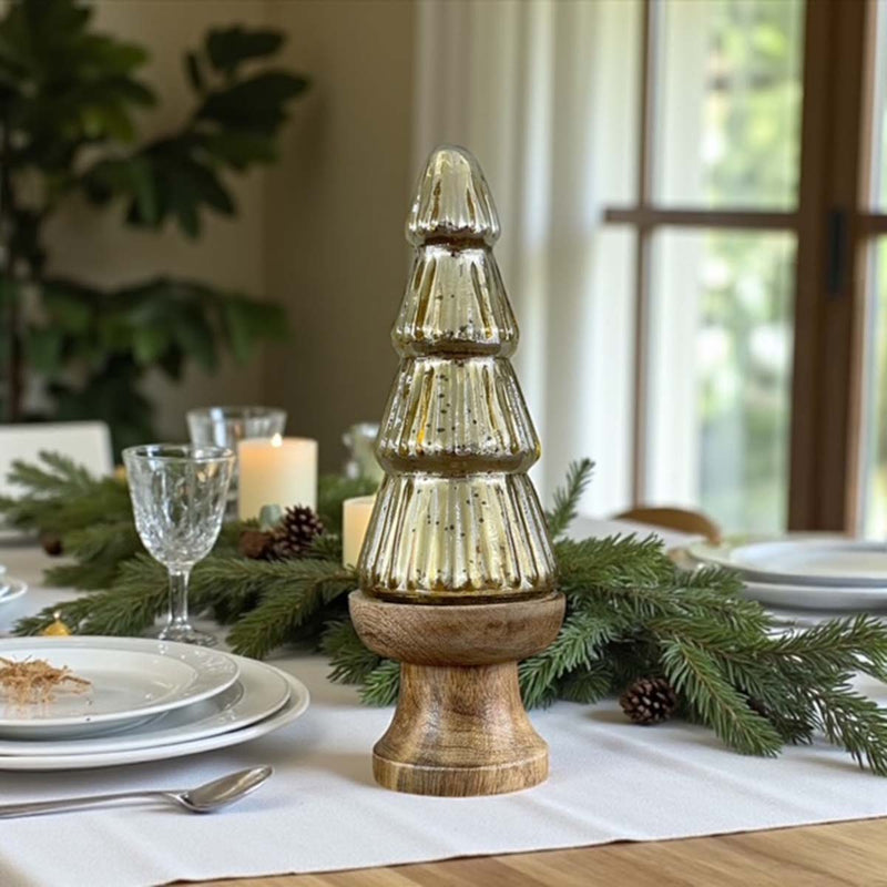 Gold glass tree wood base