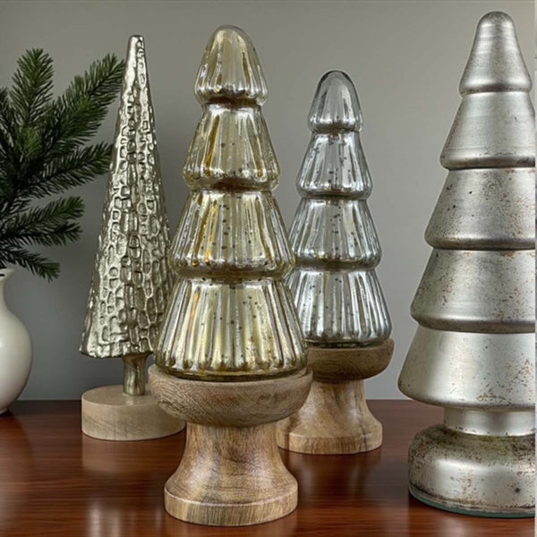 Gold glass tree wood base
