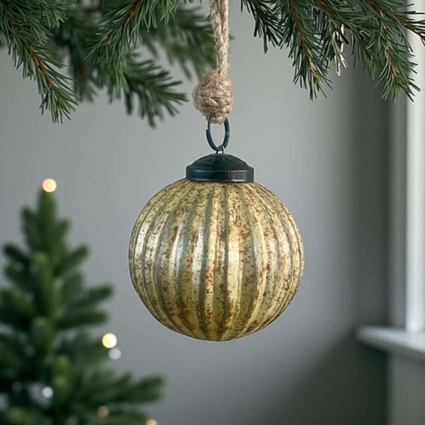 ant gold striped bauble