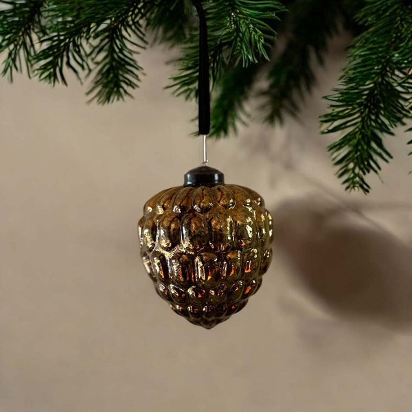 10cm shiny green/gold cone bauble - set of 2