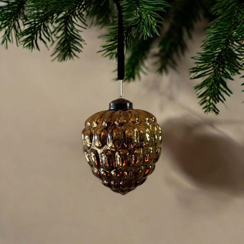 10cm shiny green/gold cone bauble - set of 2