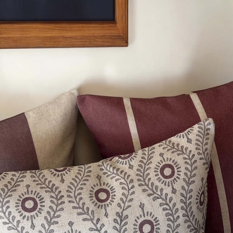 Rustic Stripe aubergine cushion