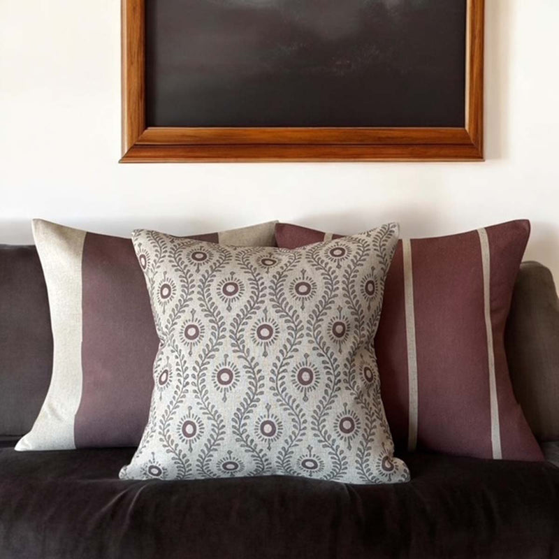 Rustic Stripe aubergine cushion
