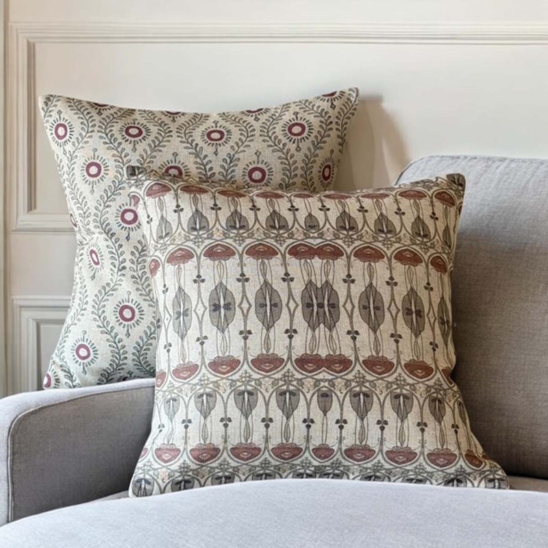 Tumble Twine sage & red cushion