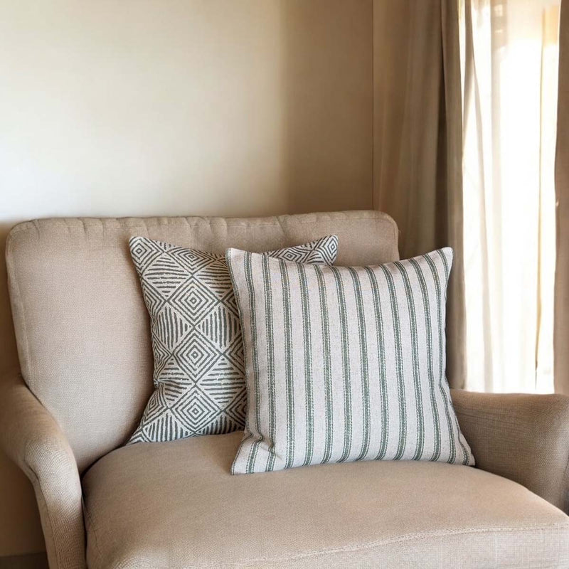 Ticking Stripe, green cushion