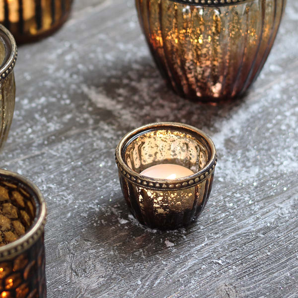 GREY GLASS TEA LIGHT HOLDER(W)