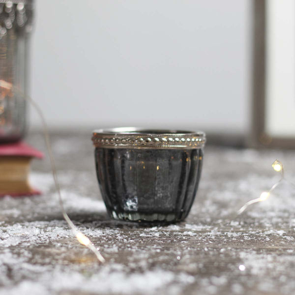 GREY GLASS TEA LIGHT HOLDER(W)