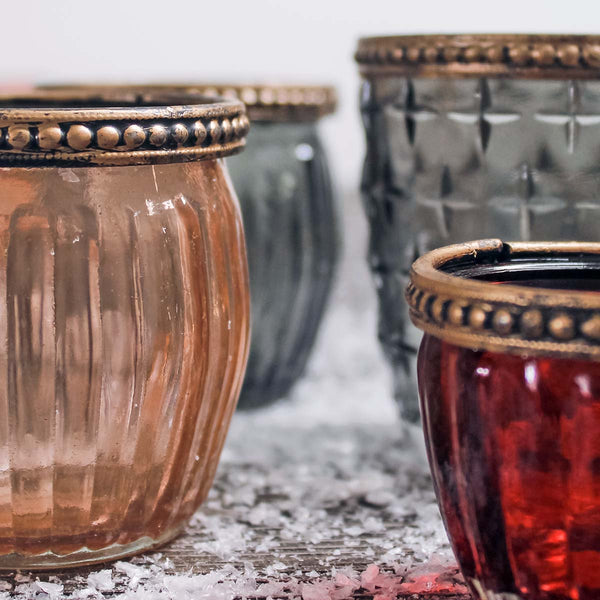 PINK GLASS TEALIGHT HOLDER