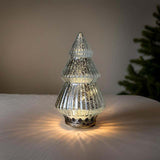 SILVER LIGHT UP GLASS CHRISTMAS TREE 22cm