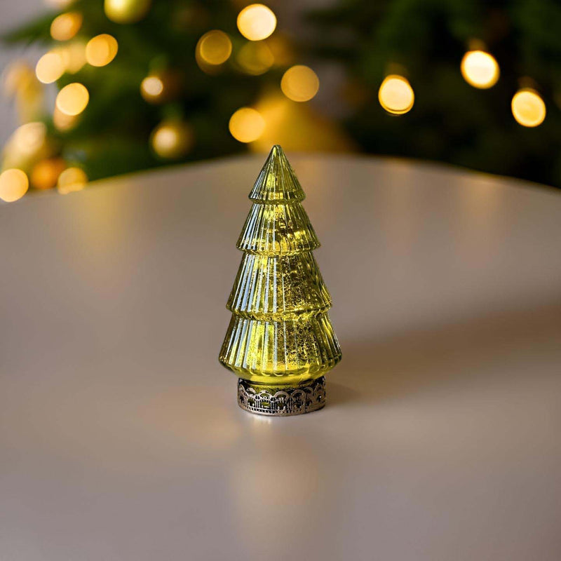 YELLOW LIGHT UP GLASS CHRISTMAS TREE 16cm