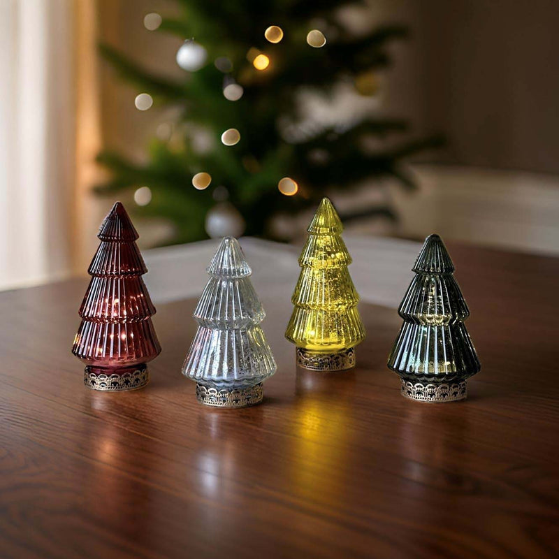 YELLOW LIGHT UP GLASS CHRISTMAS TREE 16cm