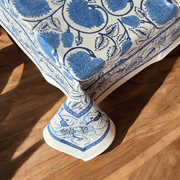 Blue blockprint tablecloth