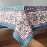blue red floral table cloth