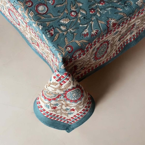 blue red floral table cloth