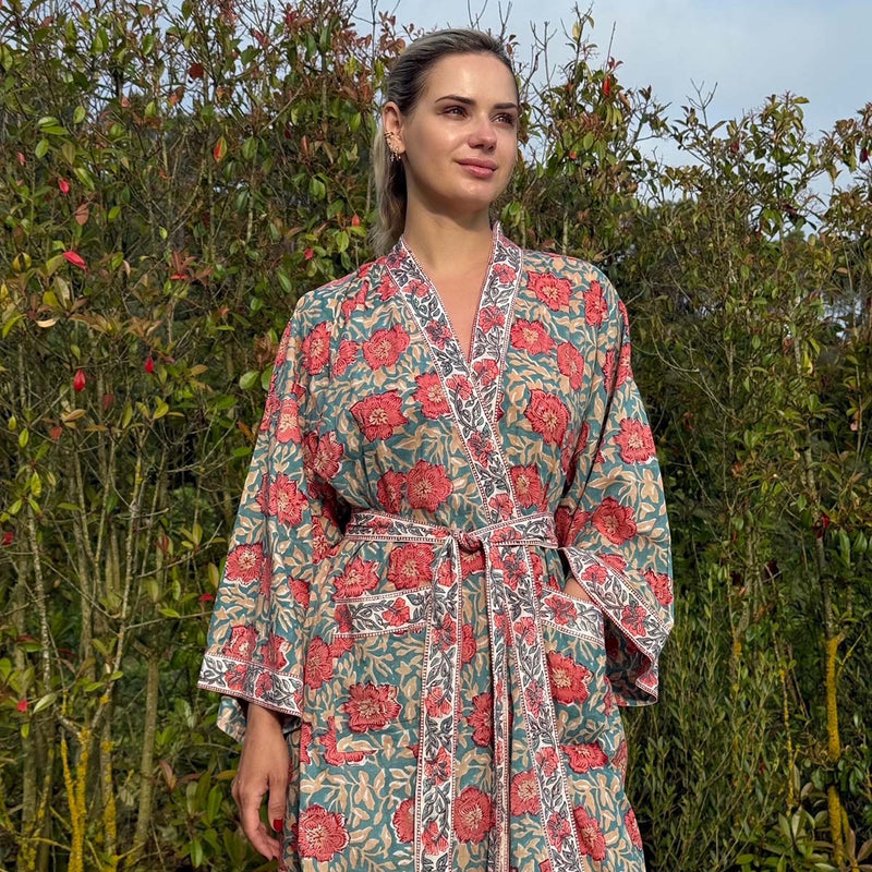blue/peach morning gown