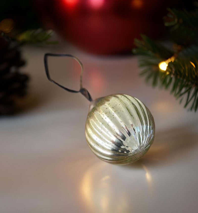 7cm ribbed antique silver bauble - set of 2