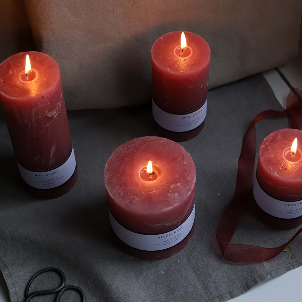 dusty pink 10x10cm rustic pillar candle (W)