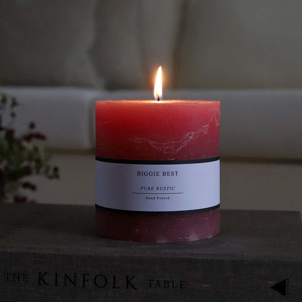 dusty pink 10x10cm rustic pillar candle (W)