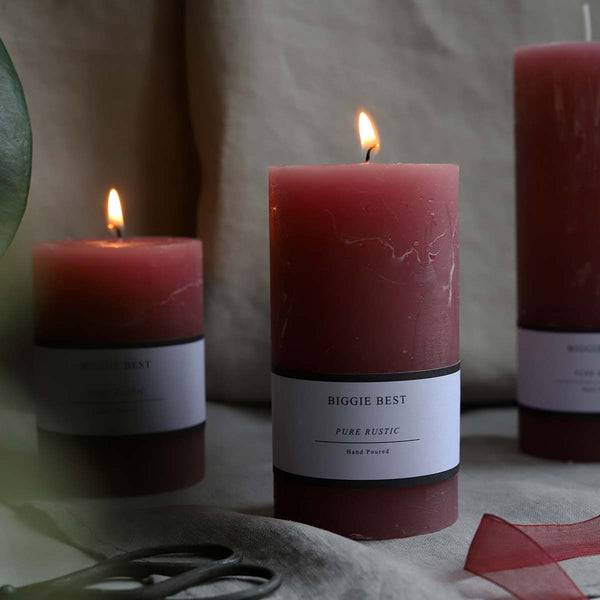 dusty pink 7x13cm rustic pillar candle (W)