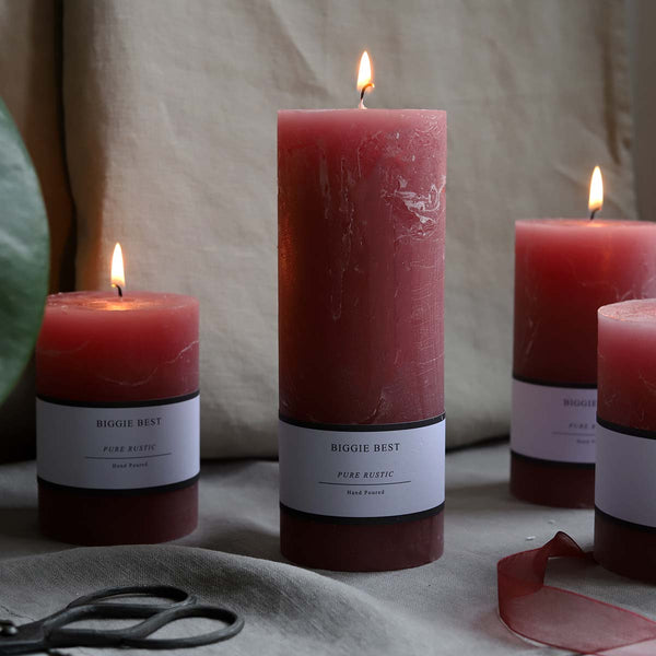 dusty pink 7x18cm rustic pillar candle (W)