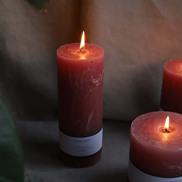 dusty pink 7x18cm rustic pillar candle (W)
