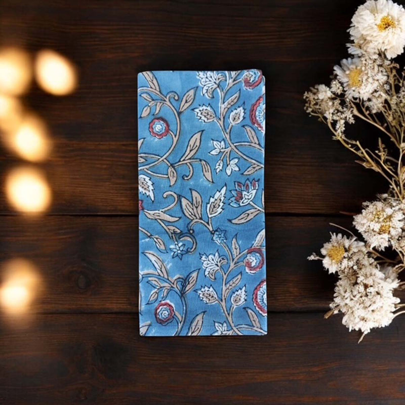 blue red floral napkins set/4