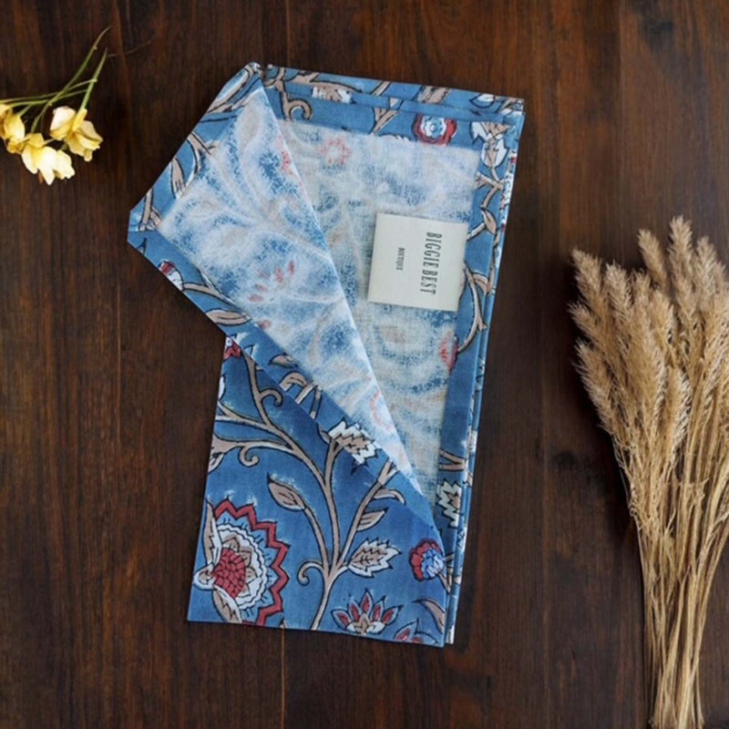 blue red floral napkins set/4