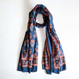 deep blue flower block print scarf