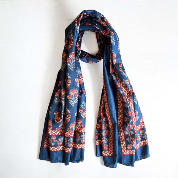 deep blue flower block print scarf