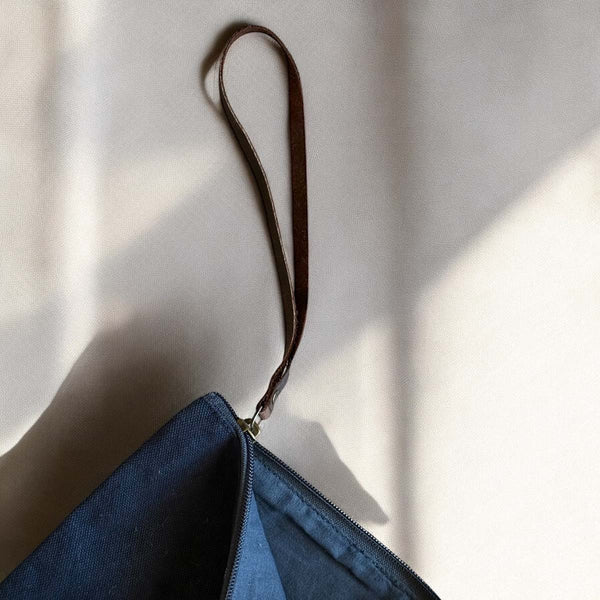 denim stripe cosmetic bag
