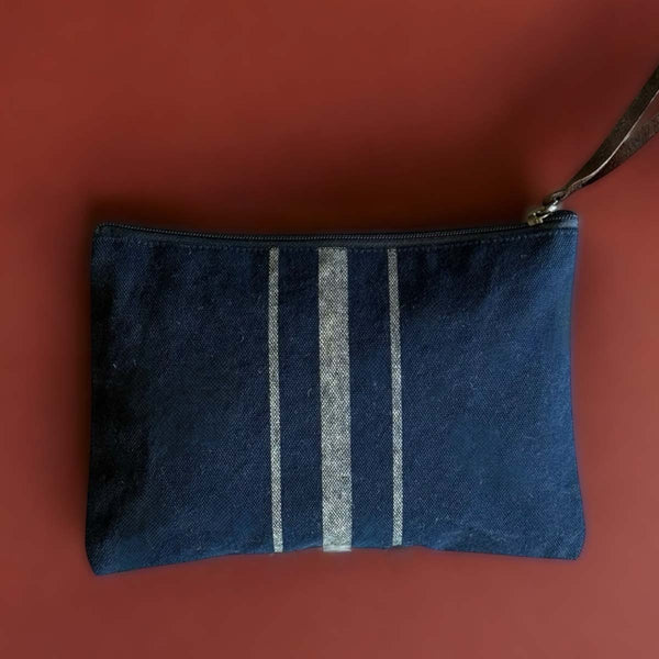 denim stripe cosmetic bag