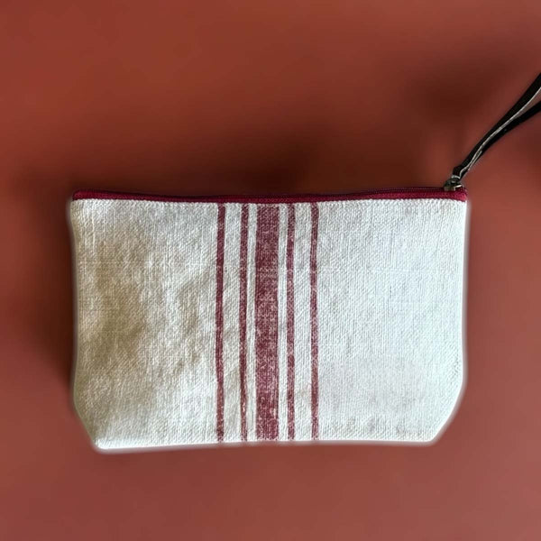 red stripe canvas cosmetic bag