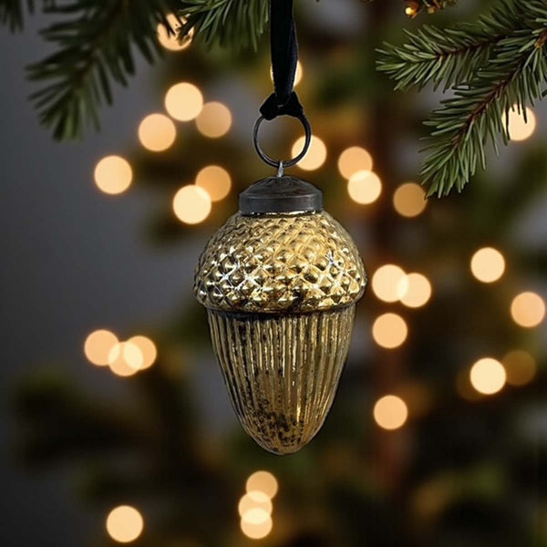 gold distressed acorn bauble