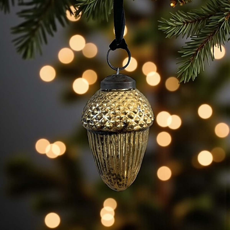 gold distressed acorn bauble