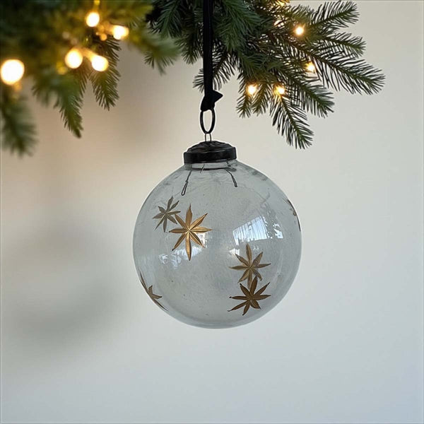 gold star etched clear bauble