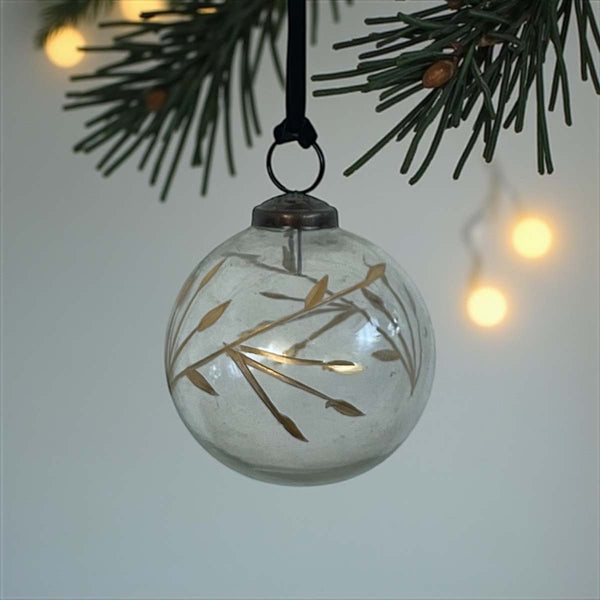 leaf etched clear bauble