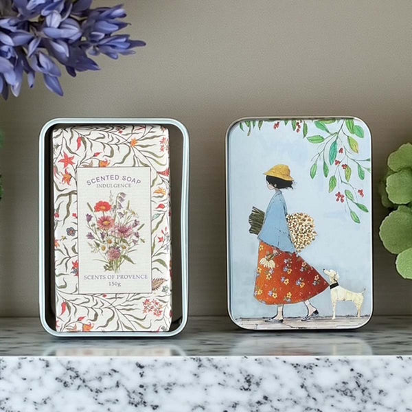 lady red dress /bouquet soap tin