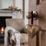 gold heart hanger /red ribbon