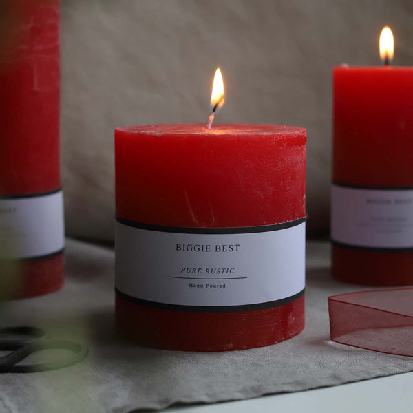 deep red  10x10cm rustic pillar candle (W)