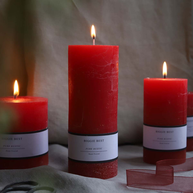 deep red  10x10cm rustic pillar candle