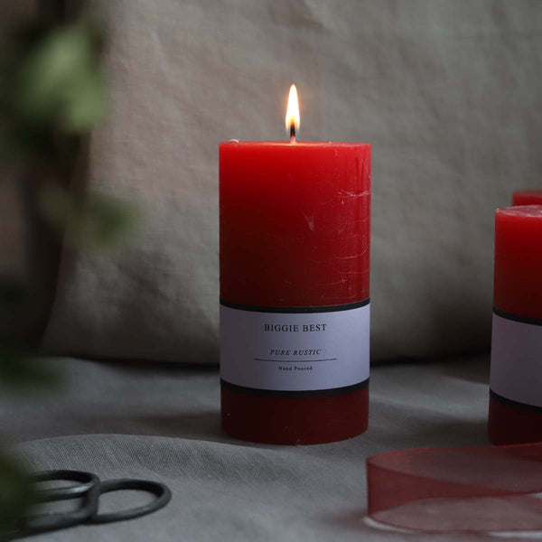 deep red  7x13cm rustic pillar candle (W)