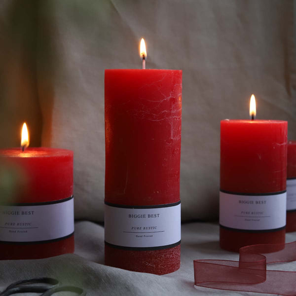deep red  7x13cm rustic pillar candle (W)