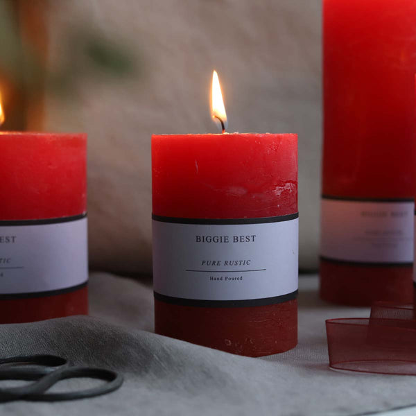 deep red 7x10cm rustic pillar candle (W)