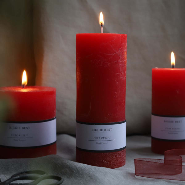 deep red  7x18cm rustic pillar candle (W)