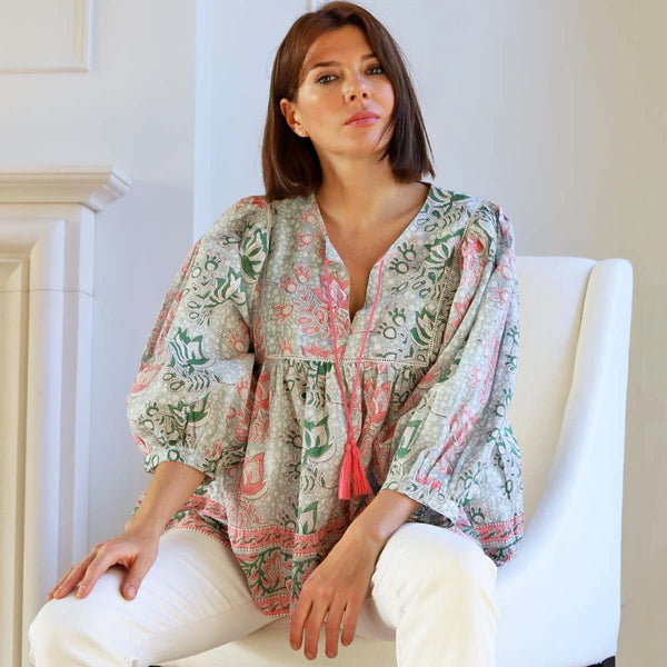 green /pink lilly blouse