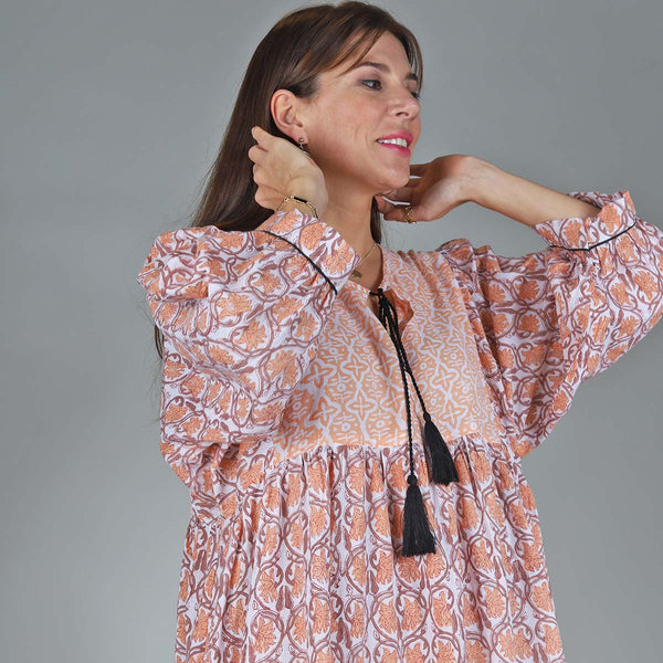 TAN/BLACK BLOCK PRINT TUNIC (W)
