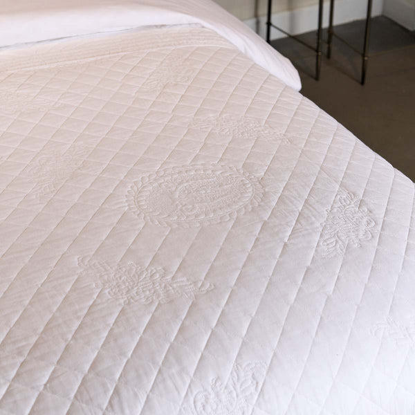 Vintage Stitched Quilted Bedspread Large- White