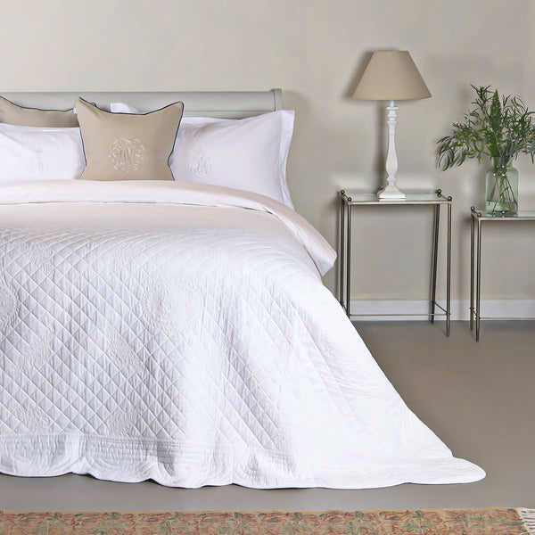 Vintage Stitched Quilted Bedspread Large- White