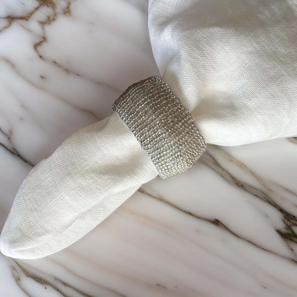 BEADED NAPKIN RING - SILVER - SET OF 4