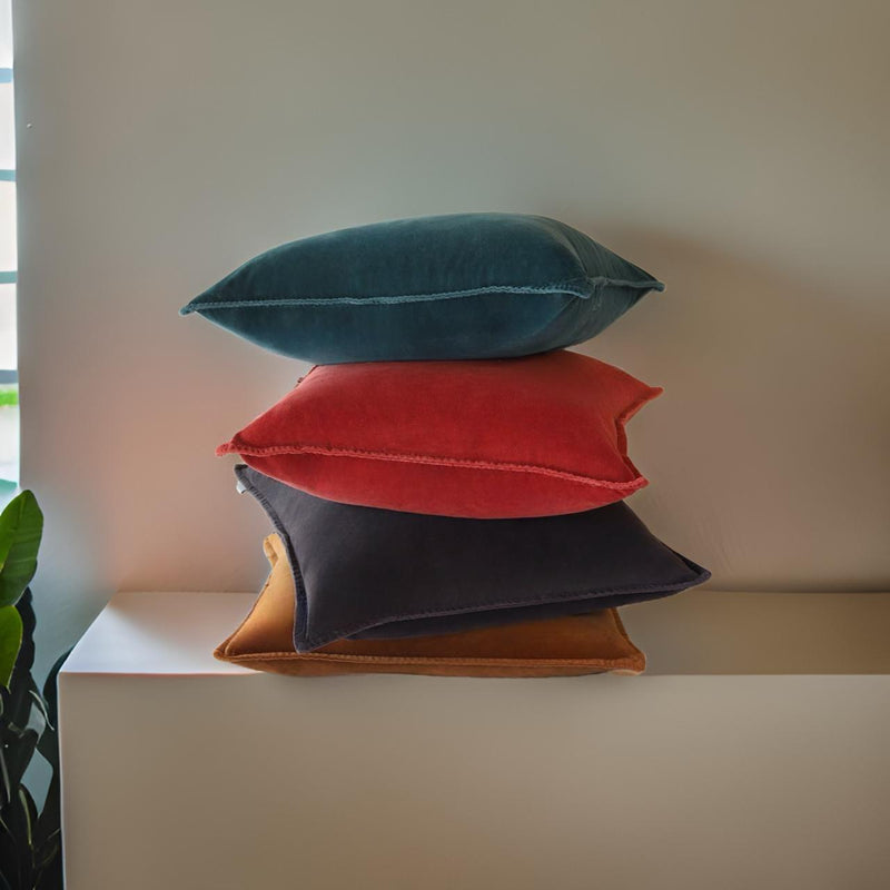 MEDIUM BLUE STONEWASHED VELVET CUSHION